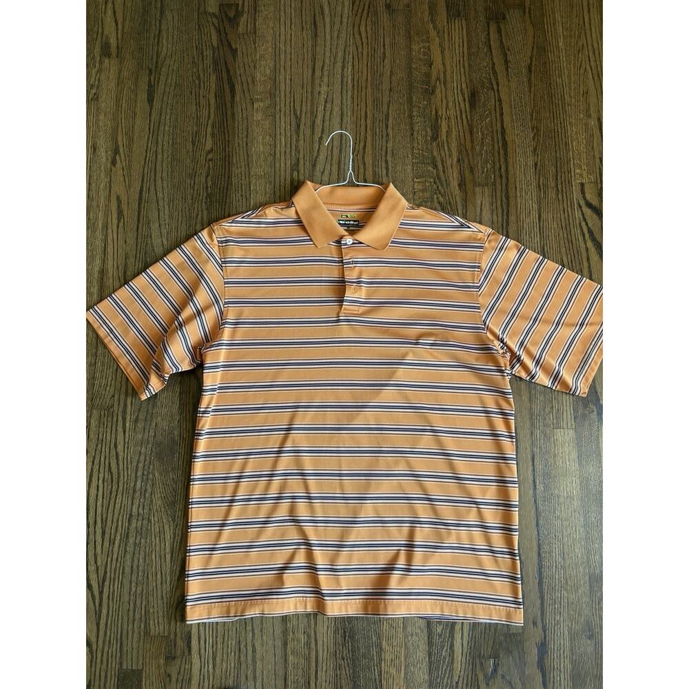 Bolle Golf Moisture Wicking Polo Shirt Men L Orange Brown Striped Short Sleeve